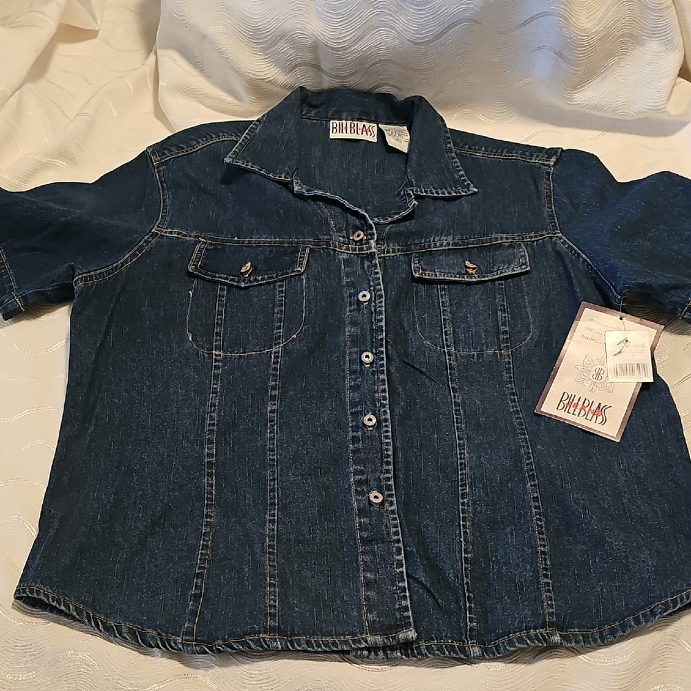 Bill Blass Dark Blue Denim Shirt Large